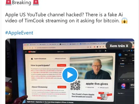 Đến lượt CEO Apple Tim Cook trở thành nạn nhân của deepfake lừa đảo tiền điện tử